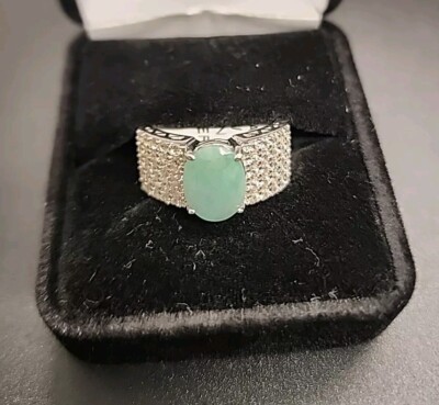 1.75 ctw Green Emerald Sterling Silver Ring w/ Pave Sides Sz 9 JTV NIB DOK2972