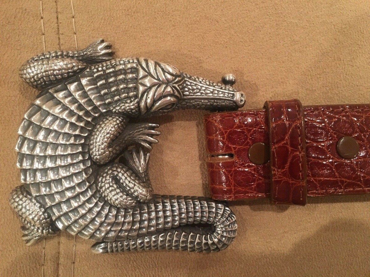 Kieselstein-Cord Sterling Alligator Buckle With Brown Alligator Belt Size 1 Kieselstein-Cord Sterling Alligator Buckle With Brown  main image 3