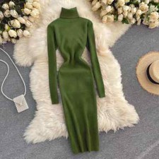 Dresses for Women Sexy Turtleneck Knitted Dress Women Long Sleeve Sweater Dress