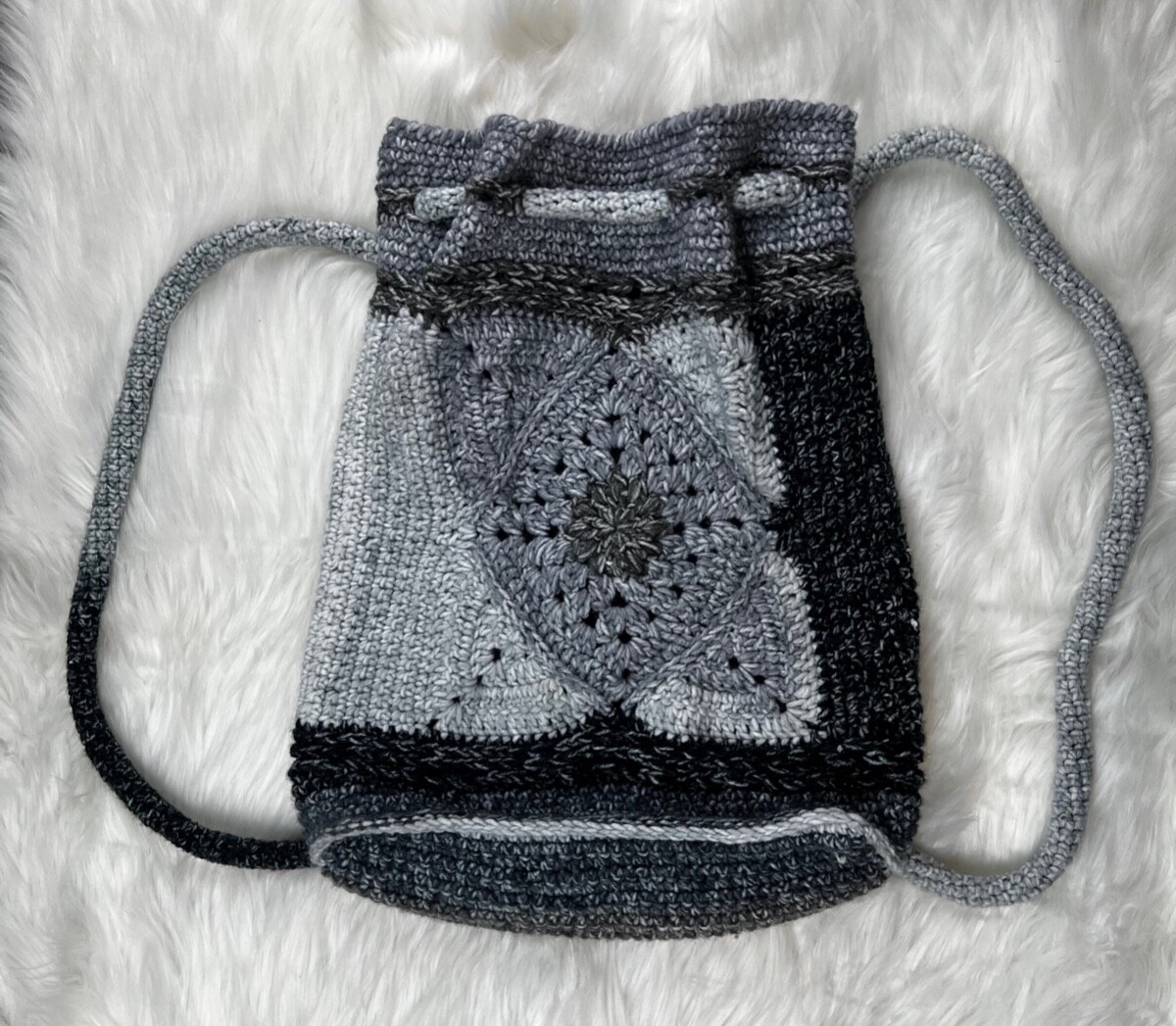 HANDMADE Black/White/Gray Drawstring Small Bucket… - image 1