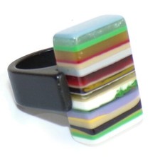Sobral Pop Art Multicolor Stripe Rectangle Artist Made Ring Size 9.5