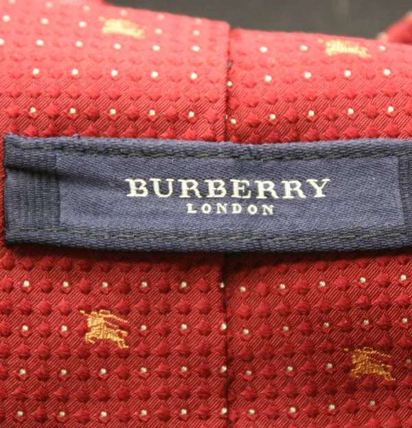 BURBERRY Orange Jacquard Logo on Red Silk Necktie Tie - Image 3 of 3