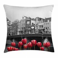 Black and White Throw Pillow Cushion Cover Amsterdam Canal