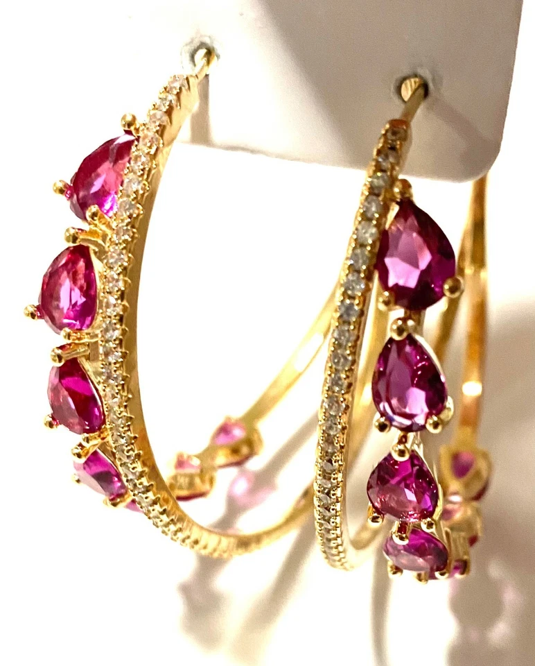 Pendientes de oro dorado con circonitas y amatista - Joyería brasileña chapada en oro Foto 2 de 4