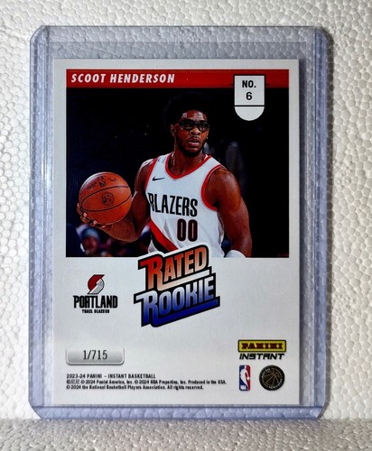 Tarjeta de novato Scoot Henderson novato 2023-24 Panini NBA #6 Blazers 1/715 - Imagen 2 de 2