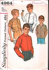 4964 Vintage Simplicity Sewing Pattern Boys 1960s Shirt Convertible Cuff OOP Sew