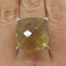 925 Sterling Silver Large Lime Citrine White Topaz Gem Twisted Ring Size 6.75