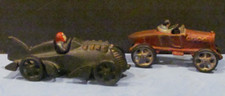 VTG Hubley Green Cast Iron Race Car with driver 6 1/4 " Red 5" cast iron car