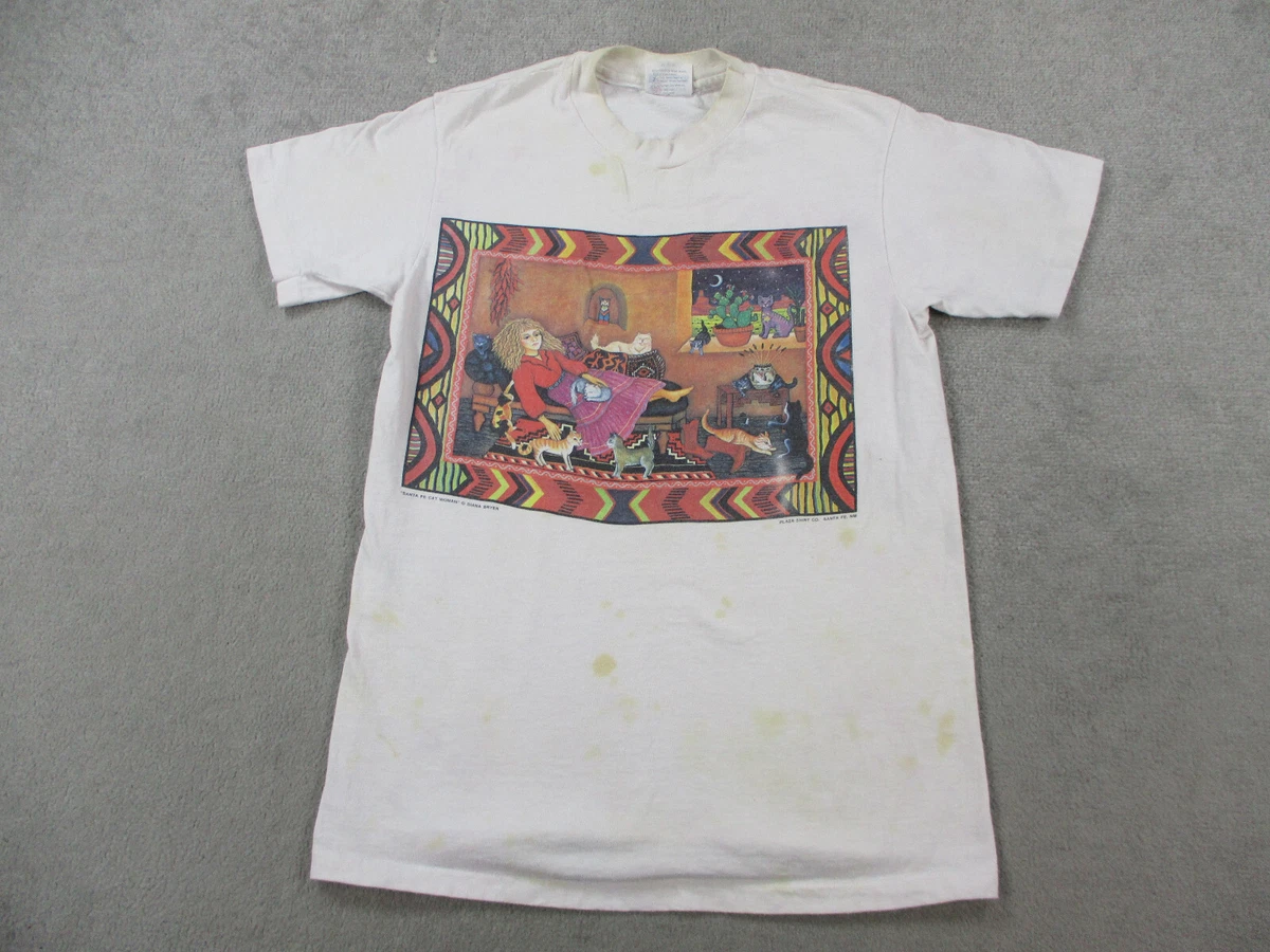 VINTAGE Santa Fe Shirt Adult M White Diana Bryer Cat Woman USA