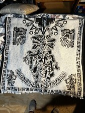MEXICAN PONCHO, AZTECA, MEXICO, WHITE BLACK