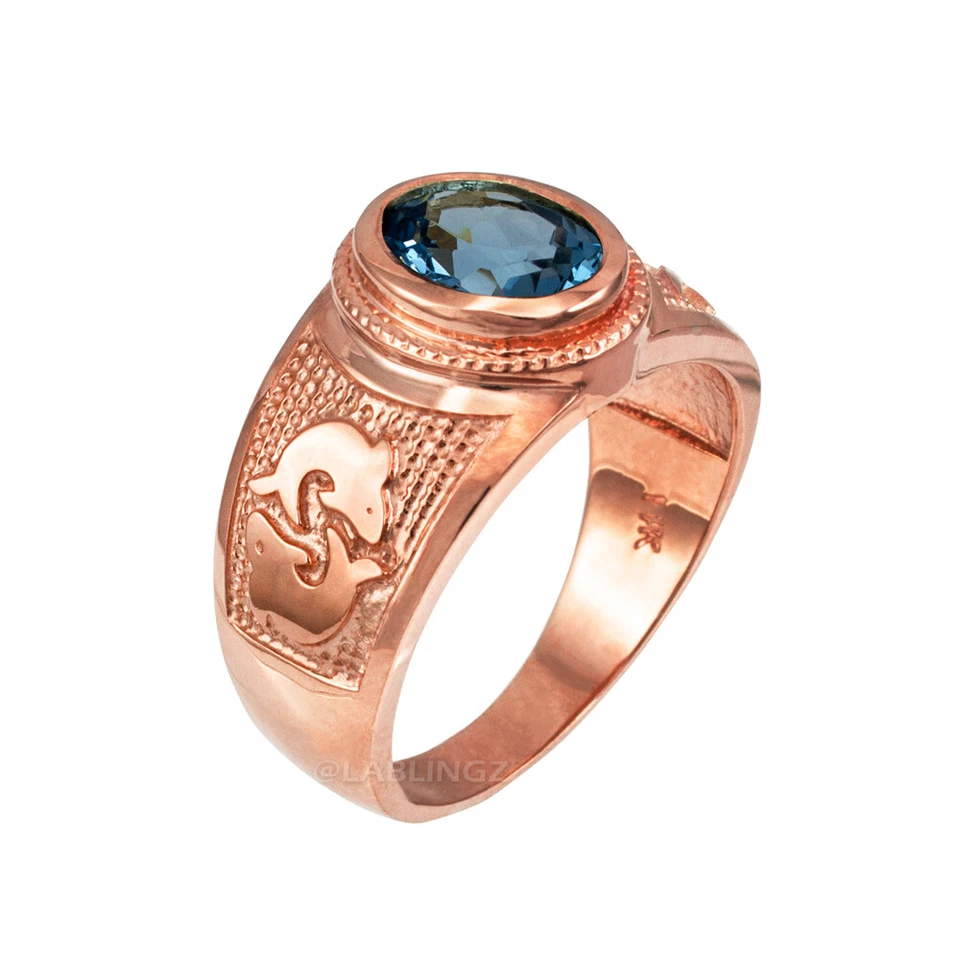 10K Gold Pisces Zodiac Sign March Birthstone Aqua CZ Ring - Image 2 of 4