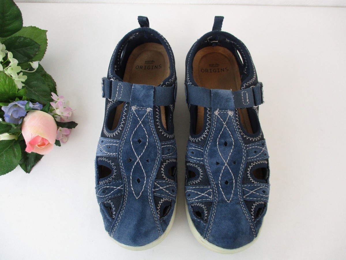 Earth Origins Effie 39 Blue Suede Textile Cut-Out Fisherman Sandal  Shoes
