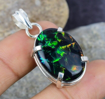 Green Triplet Opal Gemstone Handmade 925 Sterling Silver Pendant Jewelry