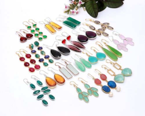 Multi Precious Gemstones Earring 925 Sterling Silver Wholesale Earrings Jewelry - Picture 1 of 6