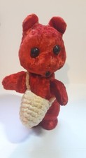 Vintage Soviet 1970s Red Plush Teddy Bear Ussr