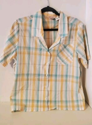 Vintage  Essex Junction  Multicolor Plaid Button Up Blouse Size 14