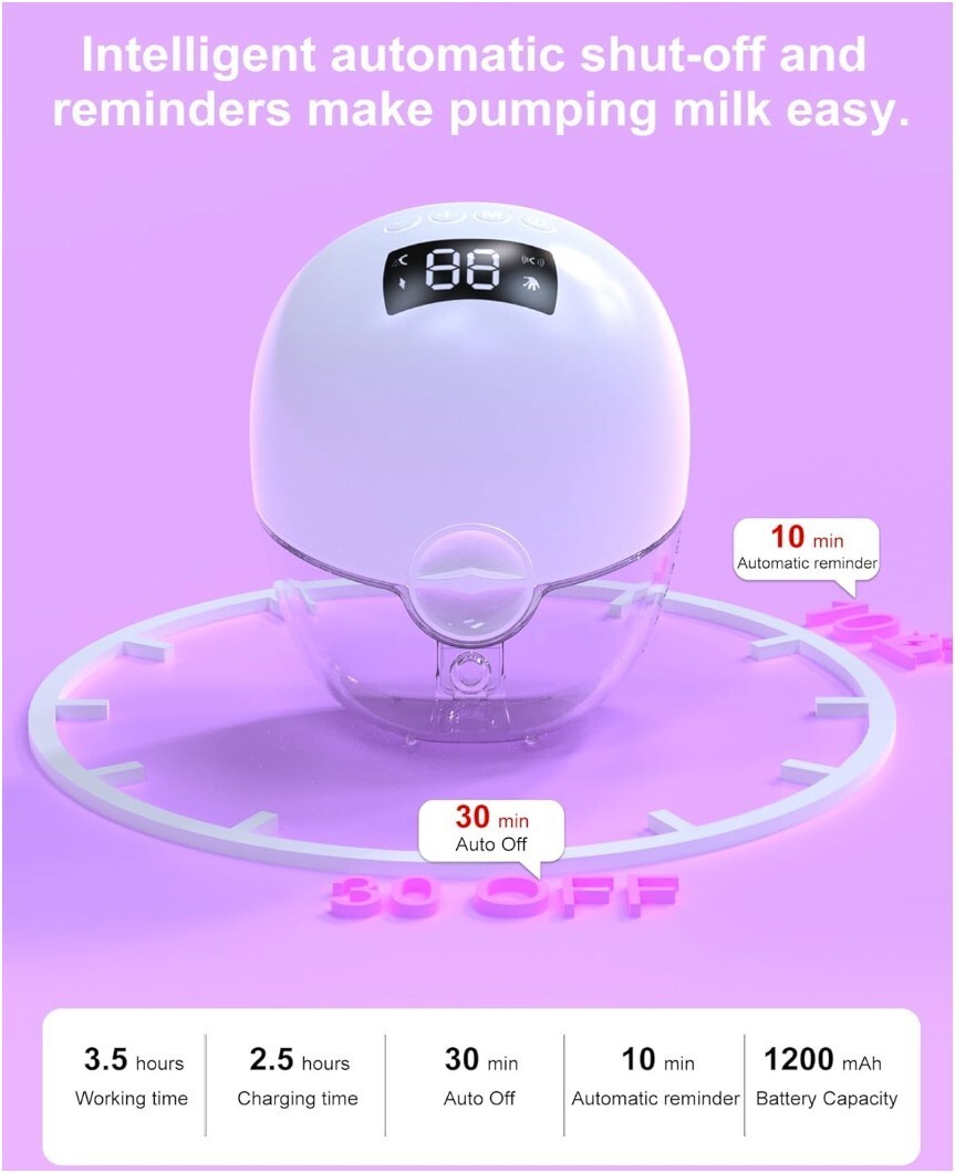 Portable Hands-Free Wearable Breast Pump with 9 Levels 3 Modes Long Battery Life-image