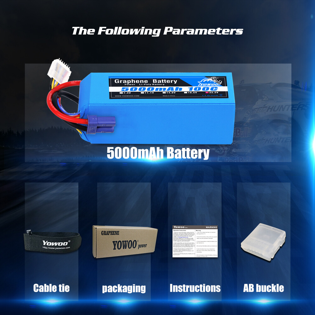 Yowoo EC5 100C 5000mAh 6S 22.2V Graphene Lipo Battery for RC Drone Car Airplane
