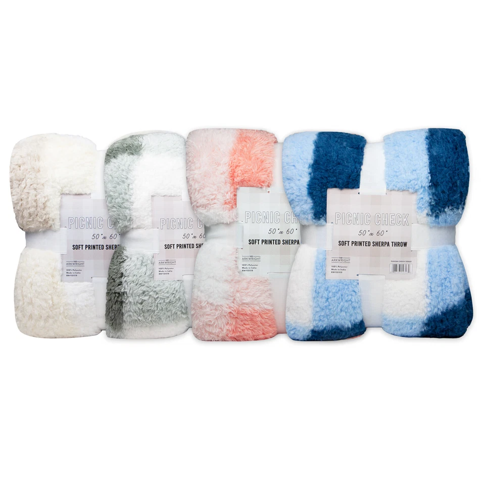 Paquete de 24 mantas de picnic a cuadros a granel, 50x60, lana Sherpa, surtidas Foto 3 de 4