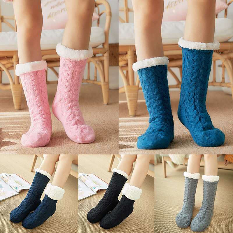 APL Calze da terra scarpe da camera da letto calze in pile lunghe calde spesse calze da letto J