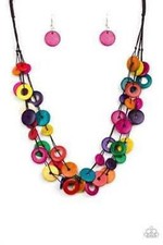 stunning multi colored necklace and earrings chunky wooden beads statement piece