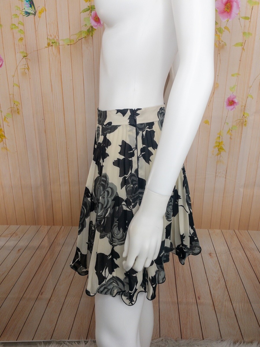Milly of New York Black White Floral Ruffle Mini Skirt Size