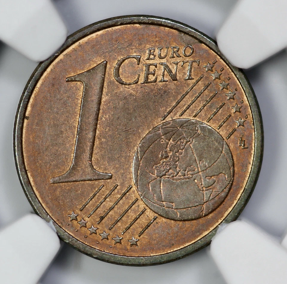 Undated Euro 1c Cent Error Struck with Two Reverse Dies NGC MS 63 BN Brown - Image 2 of 4