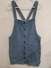 American Eagle Blue Corduroy Button Front Pinafore Overall Dress Size Large L