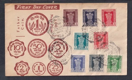 INDIA 1957 MULTIPLE ISSUES DECIMAL COINAGE INAUGURATION CACHETED FDC MADRAS