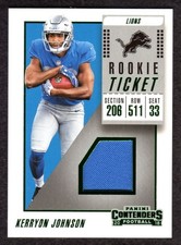 2018 Panini Contenders #RTS-17 Kerryon Johnson ROOKIE Ticket Swatch Lions Card. rookie card picture