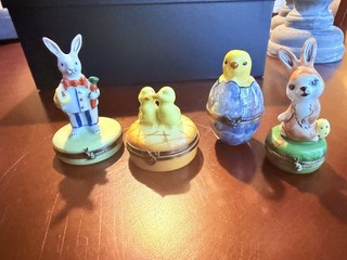 Lot of 4 Limoges Easter Bunny Chick Trinket Boxes Peint Main France
