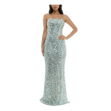 Emerald Sundae Juniors' Sage Green Sequined Lace Side-Slit Gown Size M