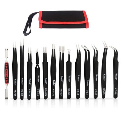 Kaisi 13 PCS Precision Tweezers Set Anti-Static ESD Kit with Black