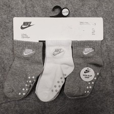 NIKE Toddler No Slip Ankle Socks 3 Pair Grey White Grey 2-4 Years Grip Casual
