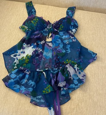 CINEMA ETOILE SEDUCTIVE WEAR 2 Pc Multi Color BABYDOLL With Ruffle Thong NWT Med