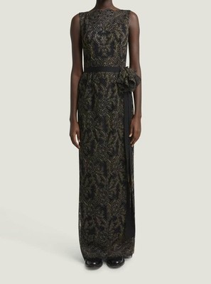Erdem Women's Black Silk Rosette Waist Bateau Neck Sleeveless Dress Size 8