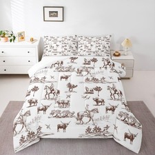 Western Cowboy Bedding Set Full Size 3Pcs Brown White Kids Comforter 2