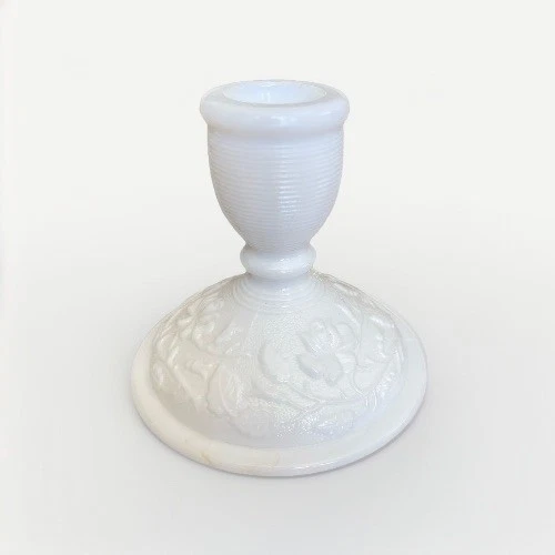 IMPERIAL Milk Glass Doeskin Taper Candle Holders w/ Flowers and leaves - Picture 3 of 8