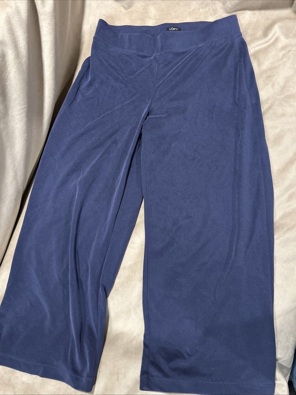 LOFT Women's Blue Cropped Wide Leg Pants Trousers Casual Comfy