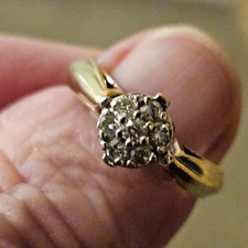 Yellow Gold Cluster Ring Size M with Clear Round Stones in Presentation Box