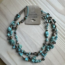 Rebecca Malone Necklace 20" Layered Turquoise Chip Tiger's Eye MOP Shell NWT