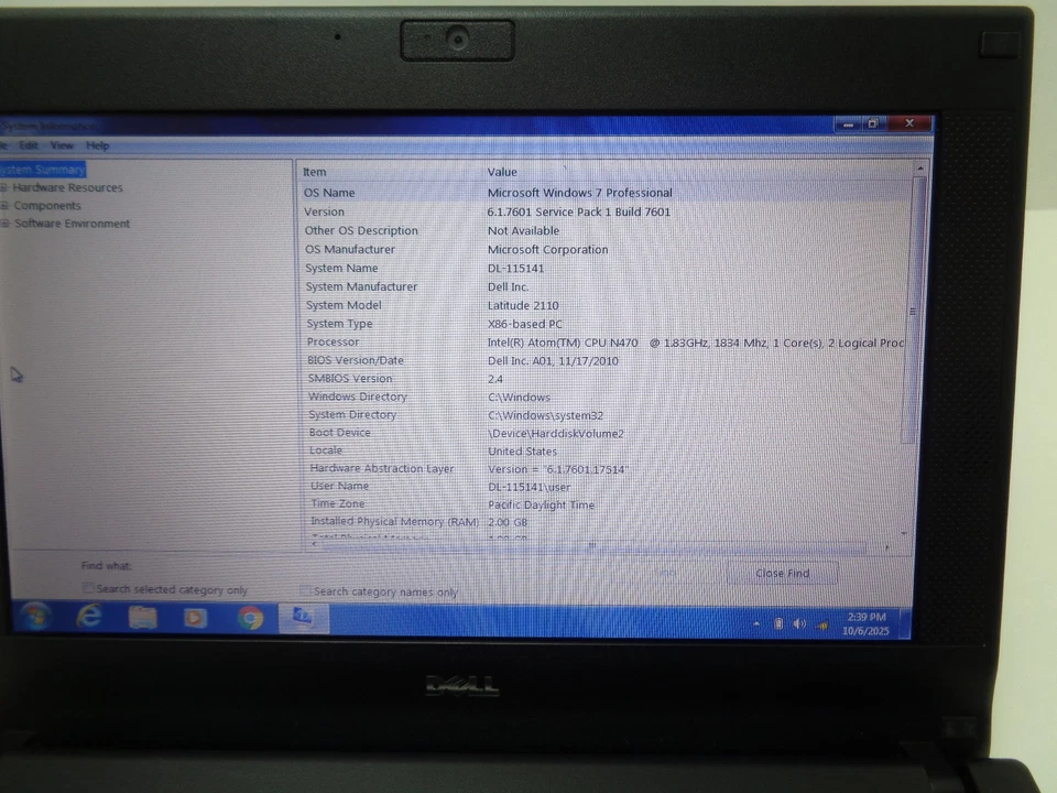 Ноутбук Dell Latitude 2110 10,1 дюйма Intel Atom N470 1,83 ГГц 2 ГБ RAM Window 7 Pro - Изображение 3 из 4