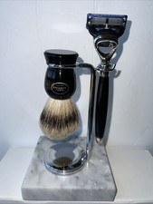 Fine Tip Medium Badger shaving brush, Resin Nickel Razor Edwin Jagger Stand