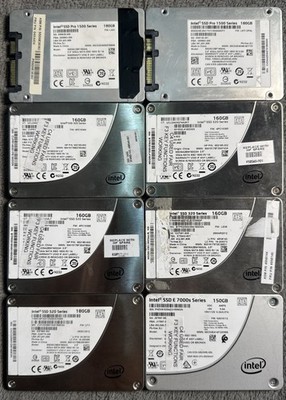 Lot of 8 Mixed INTEL 320 SERIES 160GB 2.5'' SATA SSD SSDSA2BW160G3H, 150-180GB
