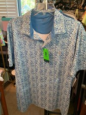 NWT Izod L Golf Polo White w-Blue Hawaiian flower print