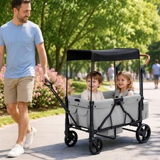 All-Terrain Foldable Baby Wagon for Outdoors Remove Canopy, Adjustable Handlebar