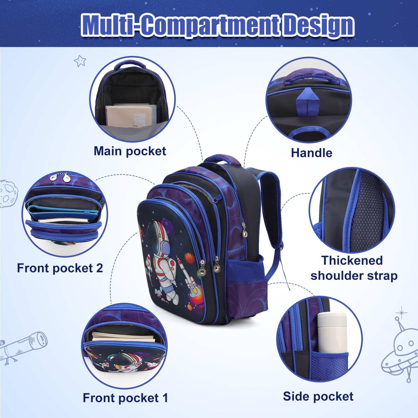 Kids 3D Astronaut Backpack for Boys 16" 3PCS Hard Shell School Bag Travel Tee... image 5