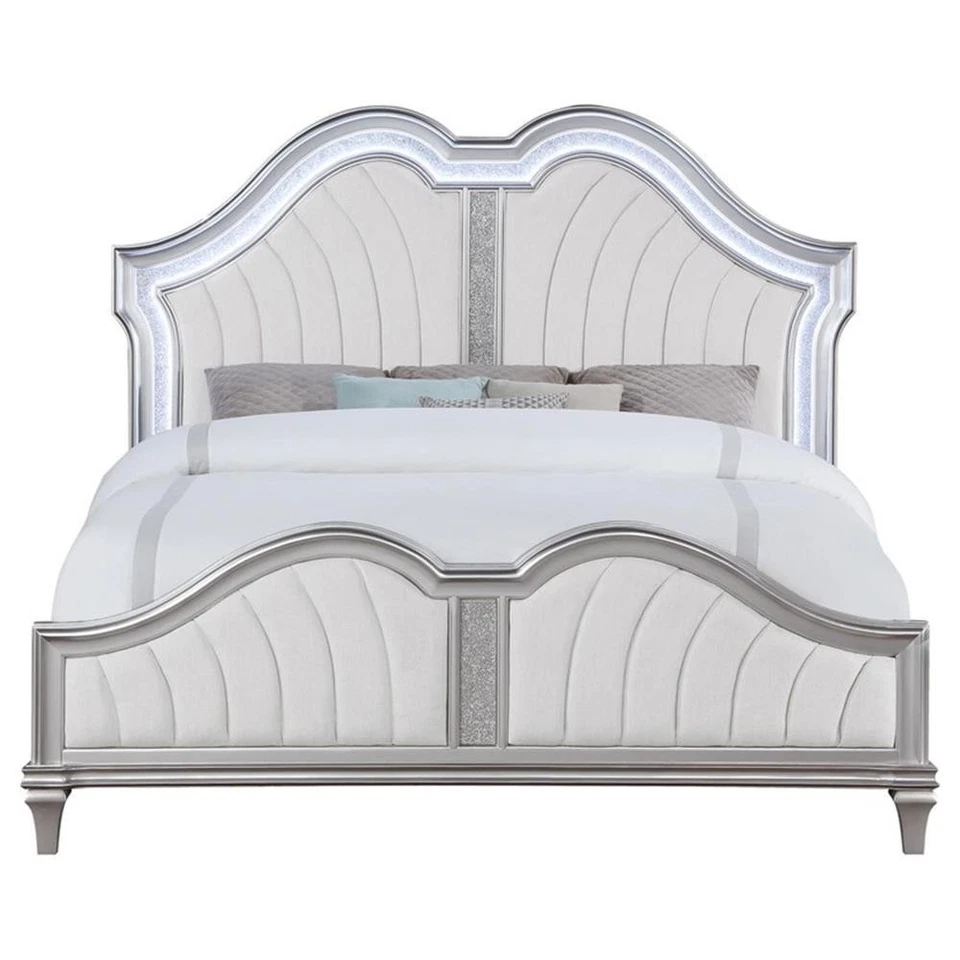 Coaster Evangeline Wood Tufted Platform Eastern King Bed Ivory and Silver Oak - Image 4 of 4