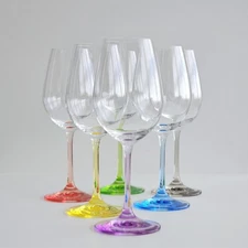 Crystalex Bohemia Set of 6 Wine Crystal Glasses Rainbow Colored Stems 12oz