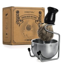 Men's Pure Badger Hair Shaving Brush Set with Lathering Bowl and Exfoliating